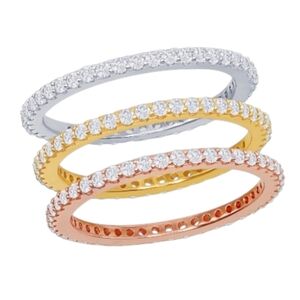 NWT Sterling Silver Yellow & Rose Gold 4 mm  CZ Eternity Band Trio Size 8